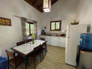 Fridge, microwave, coffee/tea maker, toaster