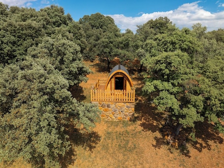 Desk, laptop workspace, blackout drapes, soundproofing
