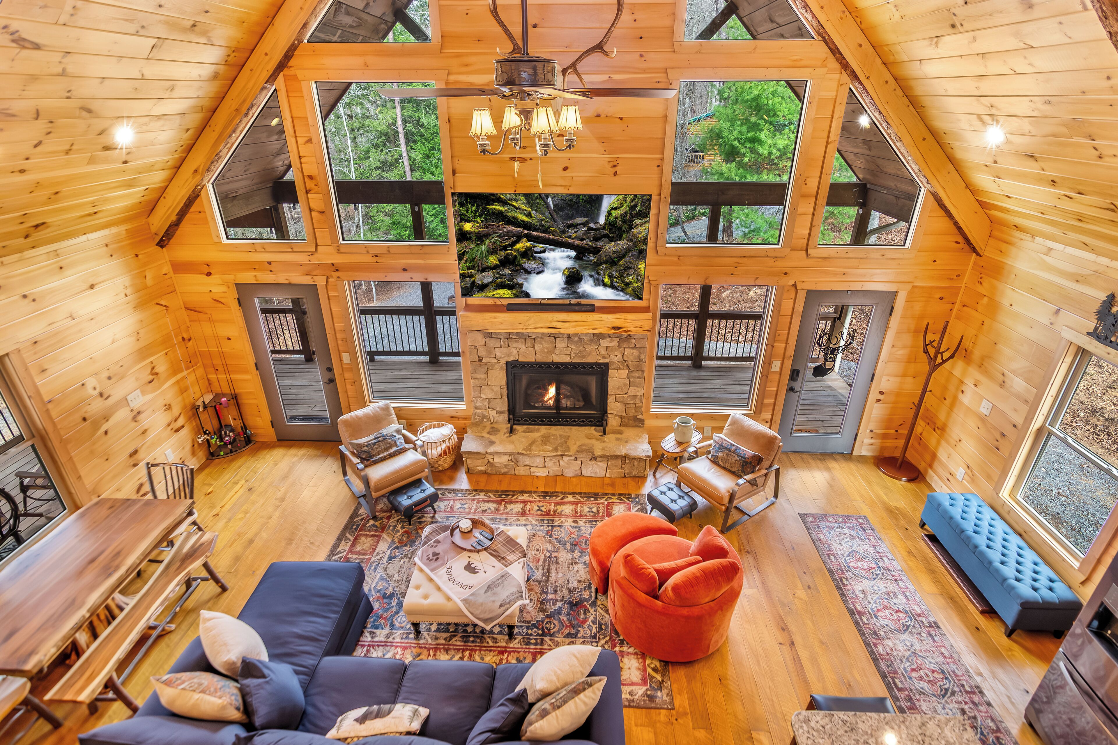 Smart TV, fireplace, video games, ping pong