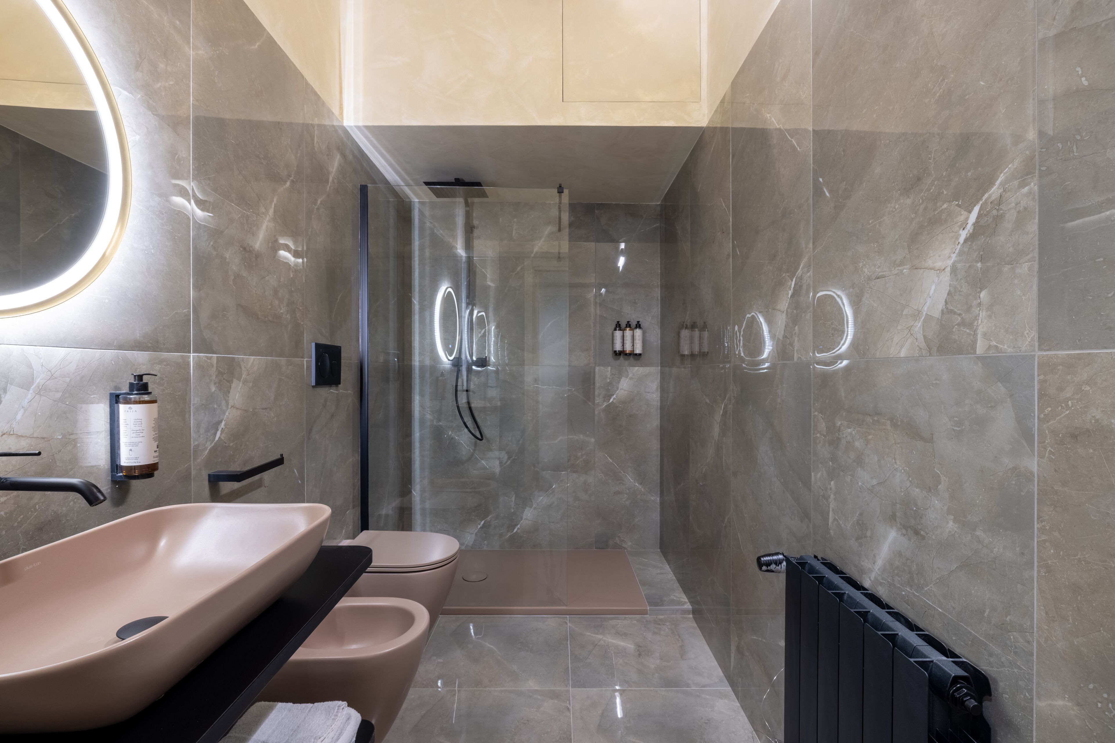 Regadera, secadora de cabello, bidet, toallas 