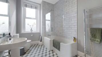 Shower, hair dryer, shampoo