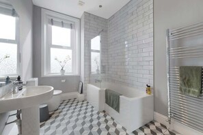 Shower, hair dryer, shampoo