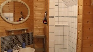 シャワー、ヘアドライヤー、タオル、トイレットペーパー