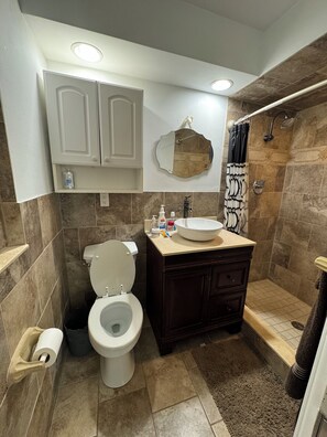 Shower, towels, soap, toilet paper - 
Cozy Gulf Coast Getaway 3 BR 2 BA house in charming Port Richey with WiFi, AC. (Port Richey)
