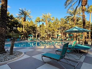 Outdoor pool, a heated pool - Front Sphere View 1B1B Resort Condo Next to Strip (Las Vegas)