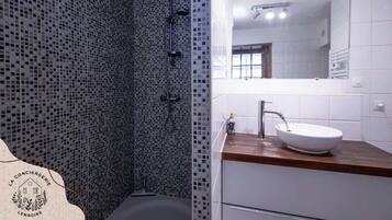 Shower, hair dryer, toilet paper