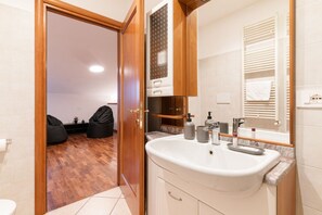 Shower, hair dryer, bidet, toilet paper