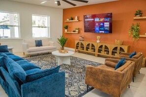 TV, fireplace, video games, table tennis
