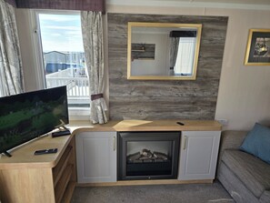 TV, fireplace