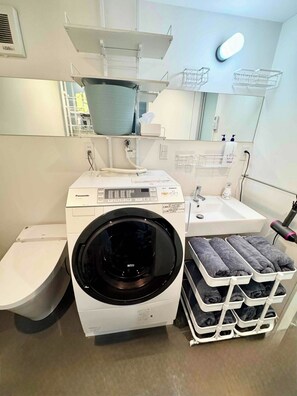 Hair dryer, towels