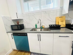 Microwave, dishwasher, blender, coffee grinder