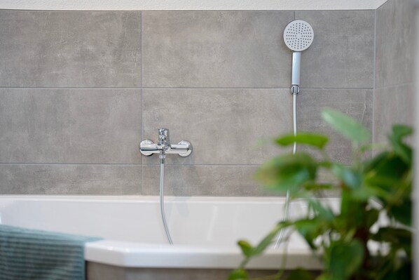 Douche, séchoir à cheveux, serviettes fournies