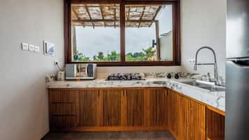 Exclusive Villa, 3 Bedrooms, Private Pool | Private kitchen | Full-sized fridge, microwave, stovetop, electric kettle