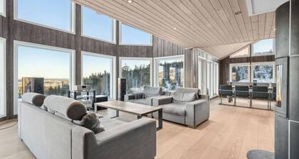 Modern mountain cabin skiing, views and hiking