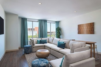 Suite, 1 King Bed with Sofa bed | Living room | LCD TV, pay movies at Element by Marriott Las Vegas Symphony Park
