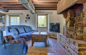 Télévision, cheminée, table de tennis de table