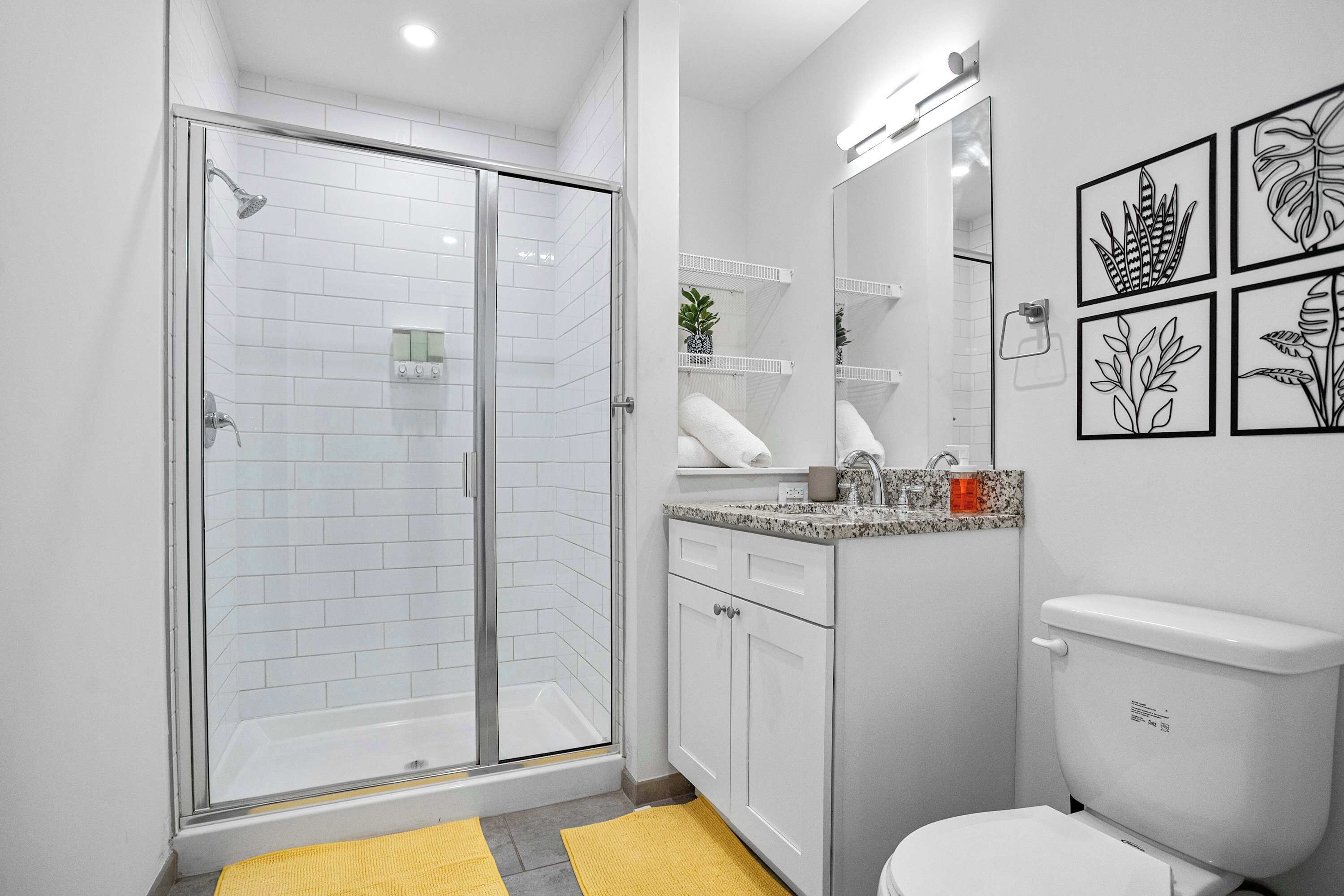 Chuveiro, secador de cabelo, toalhas de banho 