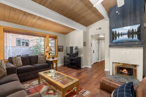 TV, fireplace