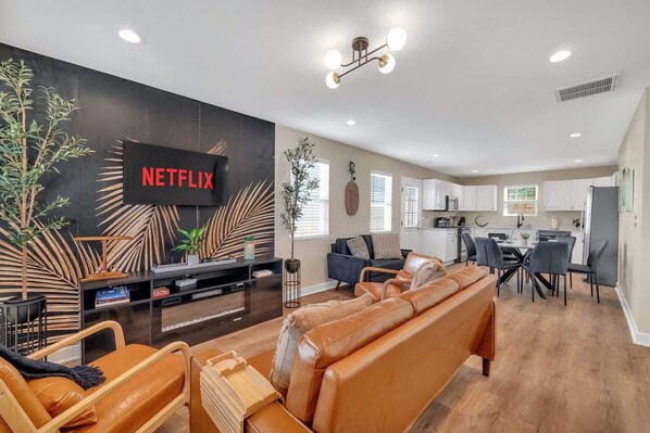 TV, fireplace, video games, offices