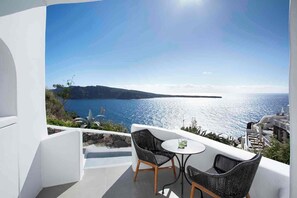 Deluxe Cave Villa with Private Dome Hot Tub, Caldera and Sunset View | Terrace/patio - ArmonOia Luxury Caves (Santorini)
