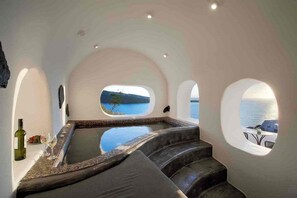 Deluxe Cave Villa with Private Dome Hot Tub, Caldera and Sunset View | Terrace/patio - ArmonOia Luxury Caves (Santorini)