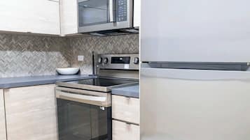 Fridge, microwave, oven, coffee/tea maker