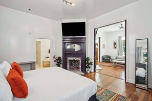 1 bedroom, desk, iron/ironing board, travel cot