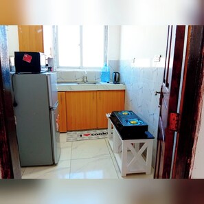 Fridge, microwave, stovetop, blender