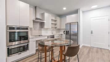 Microwave, stovetop, dishwasher, coffee/tea maker