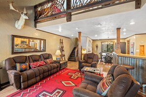 Smart TV, fireplace, DVD player, books