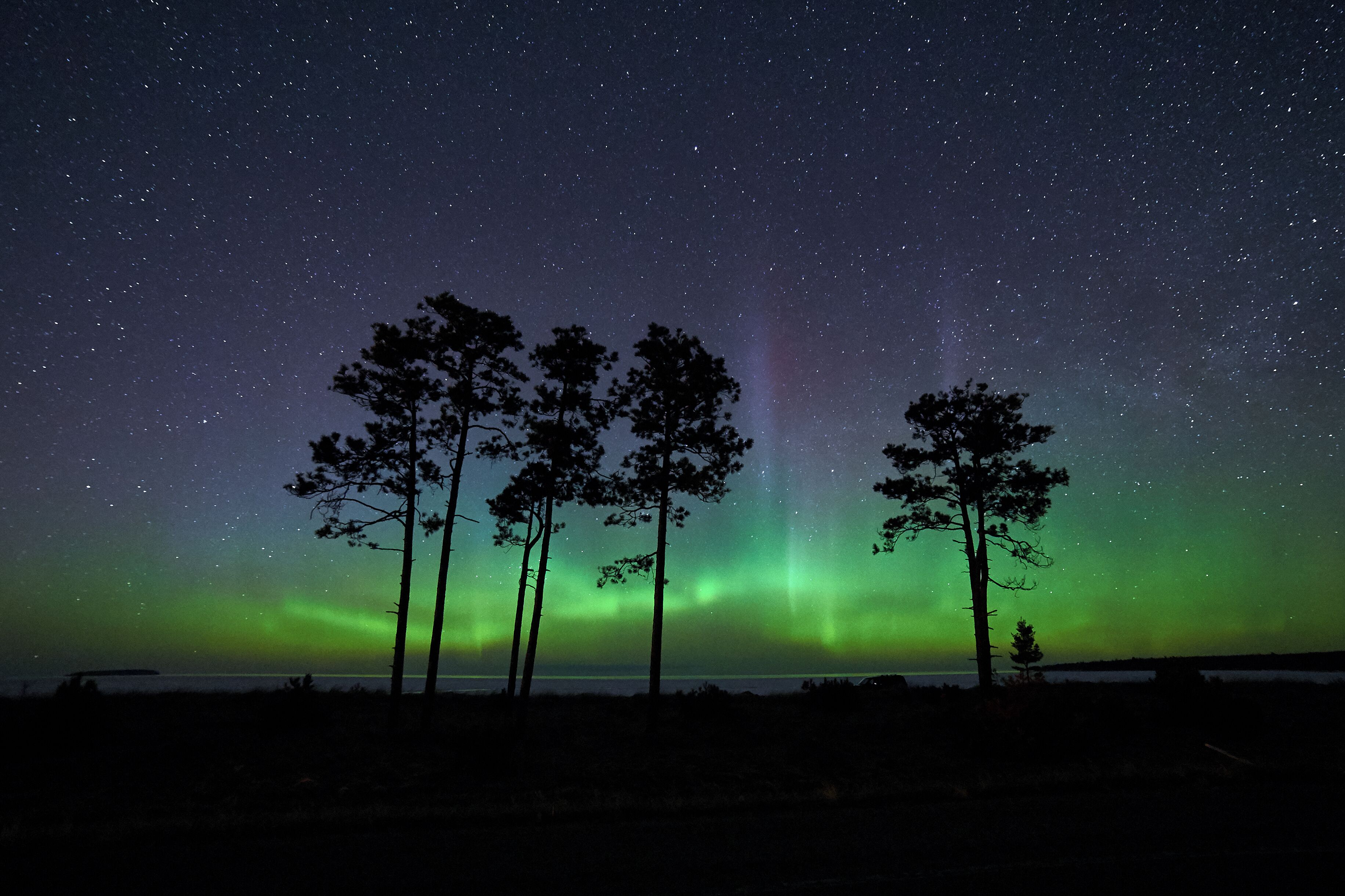 En natthimmel med stjärnor och norrsken.