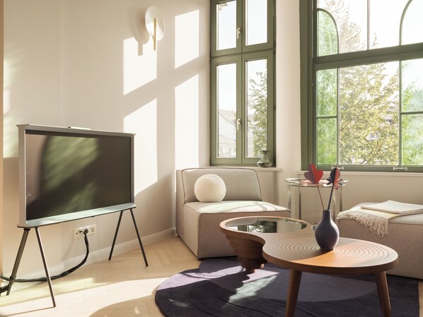 Deluxe Apartment mit 2 Schlafzimmern, Sauna und Balkon | Living area