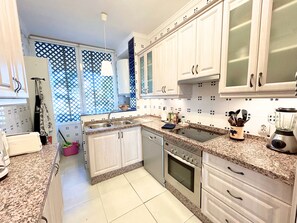 Fridge, microwave, oven, dishwasher