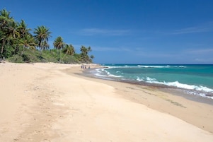 On the beach, white sand, 5 beach bars, surfing