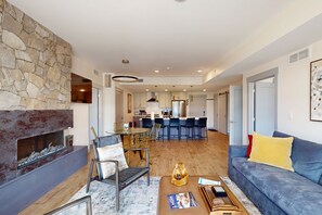 TV, fireplace