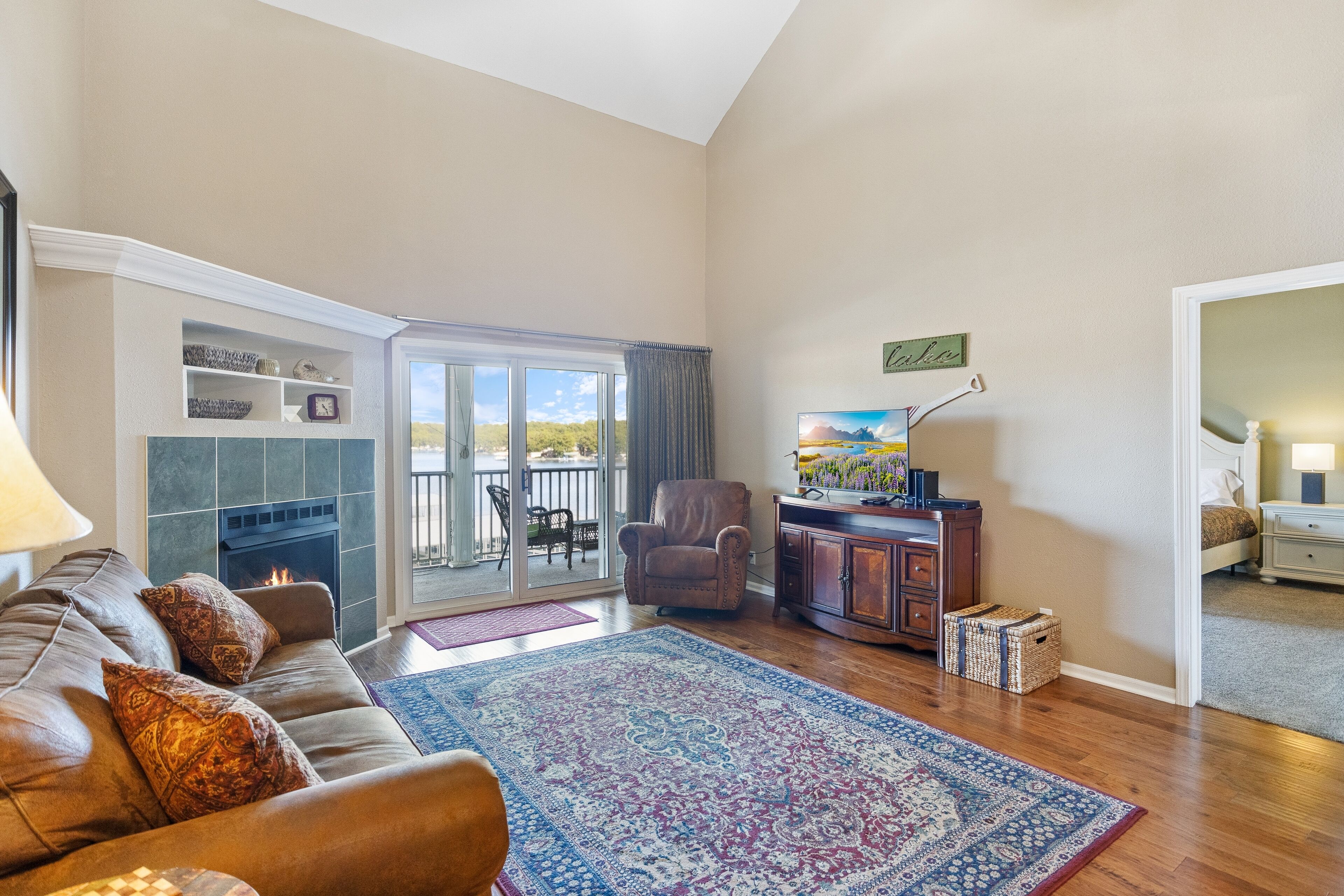 TV, lareira, DVD player