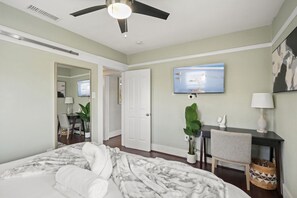 2 bedrooms, desk, iron/ironing board, travel crib