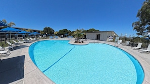 Outdoor pool, open 8:00 AM to 10:00 PM, pool umbrellas, pool loungers