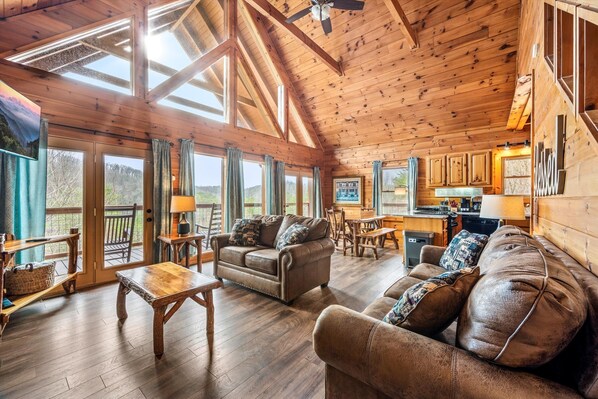 Smart TV, fireplace, table football, books