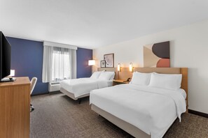 Desk, laptop workspace, free WiFi, bed sheets