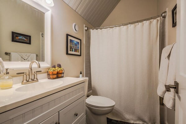 Douche, serviettes fournies, savon, papier de toilette