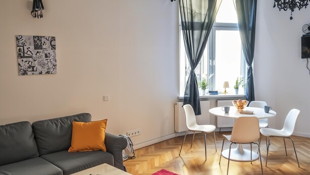 Studio – comfort, 1 dobbeltseng med sovesofa, tekjøkken, byutsikt | Oppholdsområde