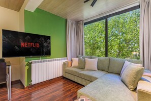 TV, fireplace