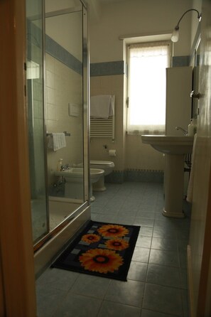 Douche, séchoir à cheveux, bidet, serviettes fournies