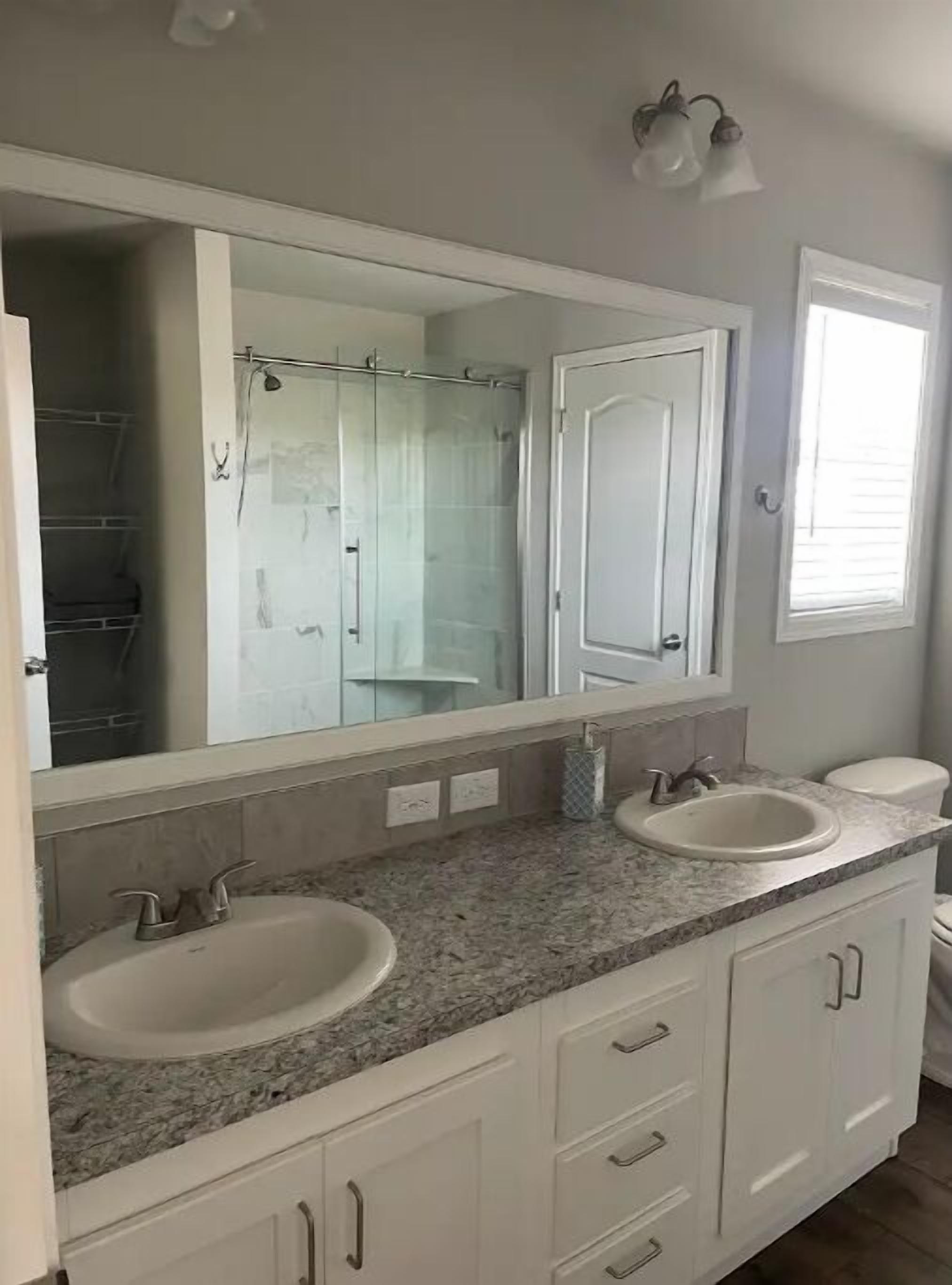 Shower, towels, soap, toilet paper