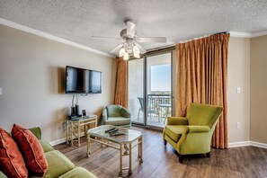 Smart TV, DVD player, music library, video library