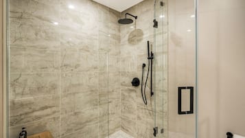 Shower, bathrobes, towels