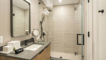 Shower, bathrobes, towels