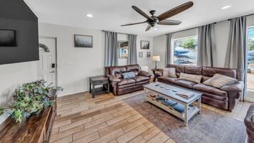 Smart TV, fireplace, video games, table football