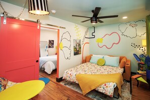 1 bedroom, desk, iron/ironing board, travel cot